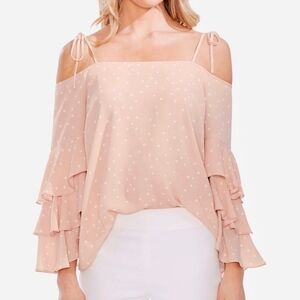 Vince Camuto Cold Shoulder Tiered Sleeve Pink & White Polka Dot Blouse Size XL